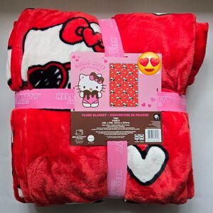 Hello Kitty Sunglasses Twin Blanket 60 x 90 Red Hearts Love Spring Throw